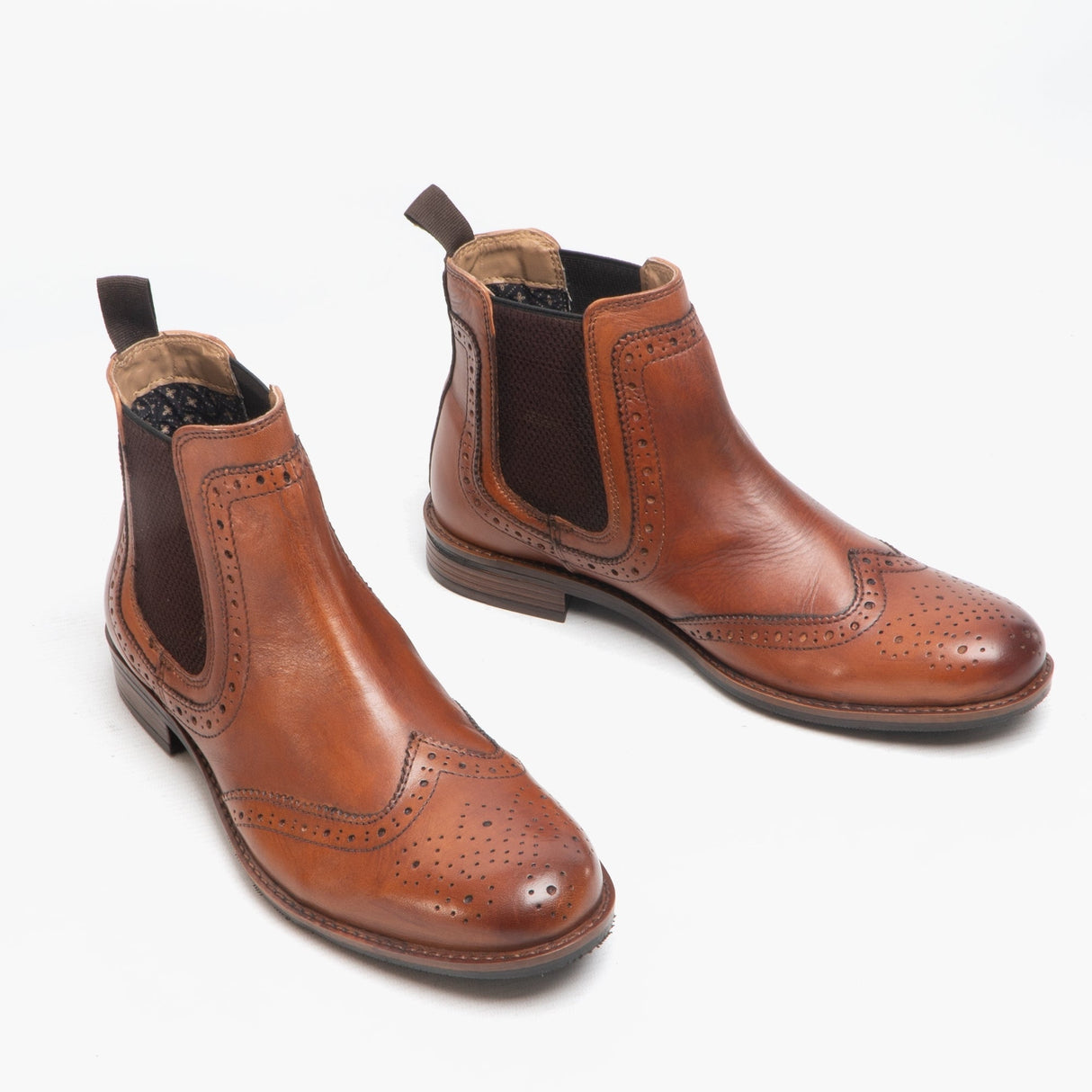 Roamers BLAKE Mens Leather Brogue Chelsea Boots Tan