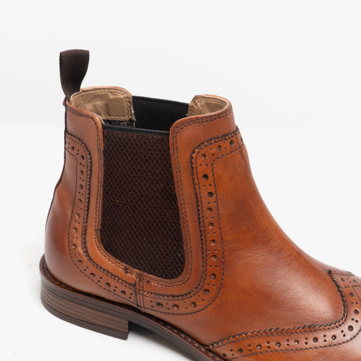 Roamers BLAKE Mens Leather Brogue Chelsea Boots Tan