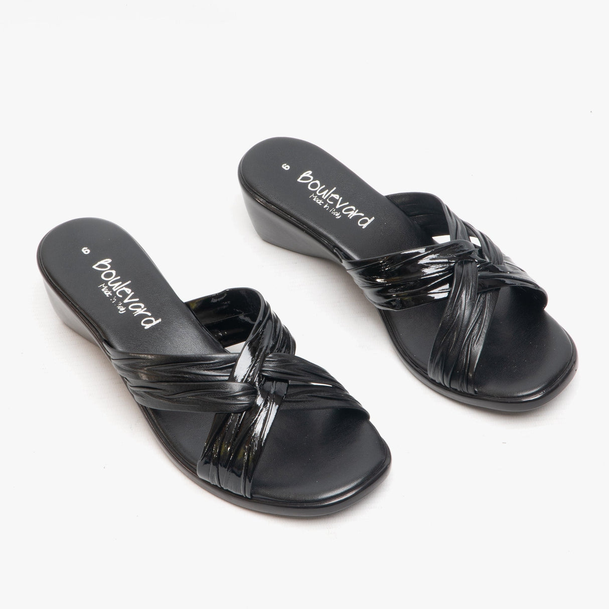 Boulevard KALEIGH Womens Heeled Slip On Patent Mule Sandals Black