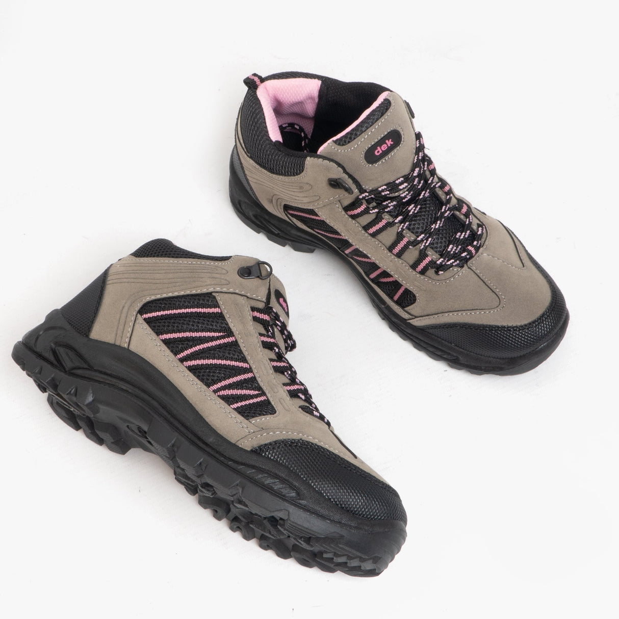 DEK GRASSMERE Womens Scuff Cap Trek Ankle Boots Grey/Pink