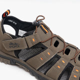 PDQ KEN Mens Nubuck Toggle & Velcro Trail Sandals Dark Taupe/Orange