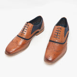 Roamers RUSSELL Mens Contrast Leather Brogue Shoes Tan/Navy