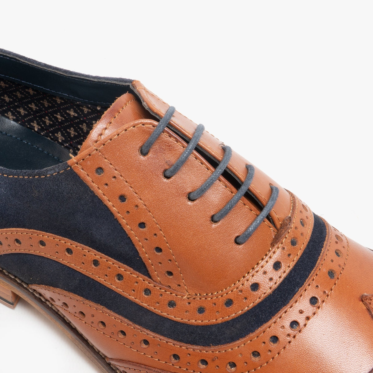 Roamers RUSSELL Mens Contrast Leather Brogue Shoes Tan/Navy