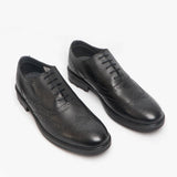 Roamers SILAS Mens Leather Brogue Lace Up Oxford Shoes Black