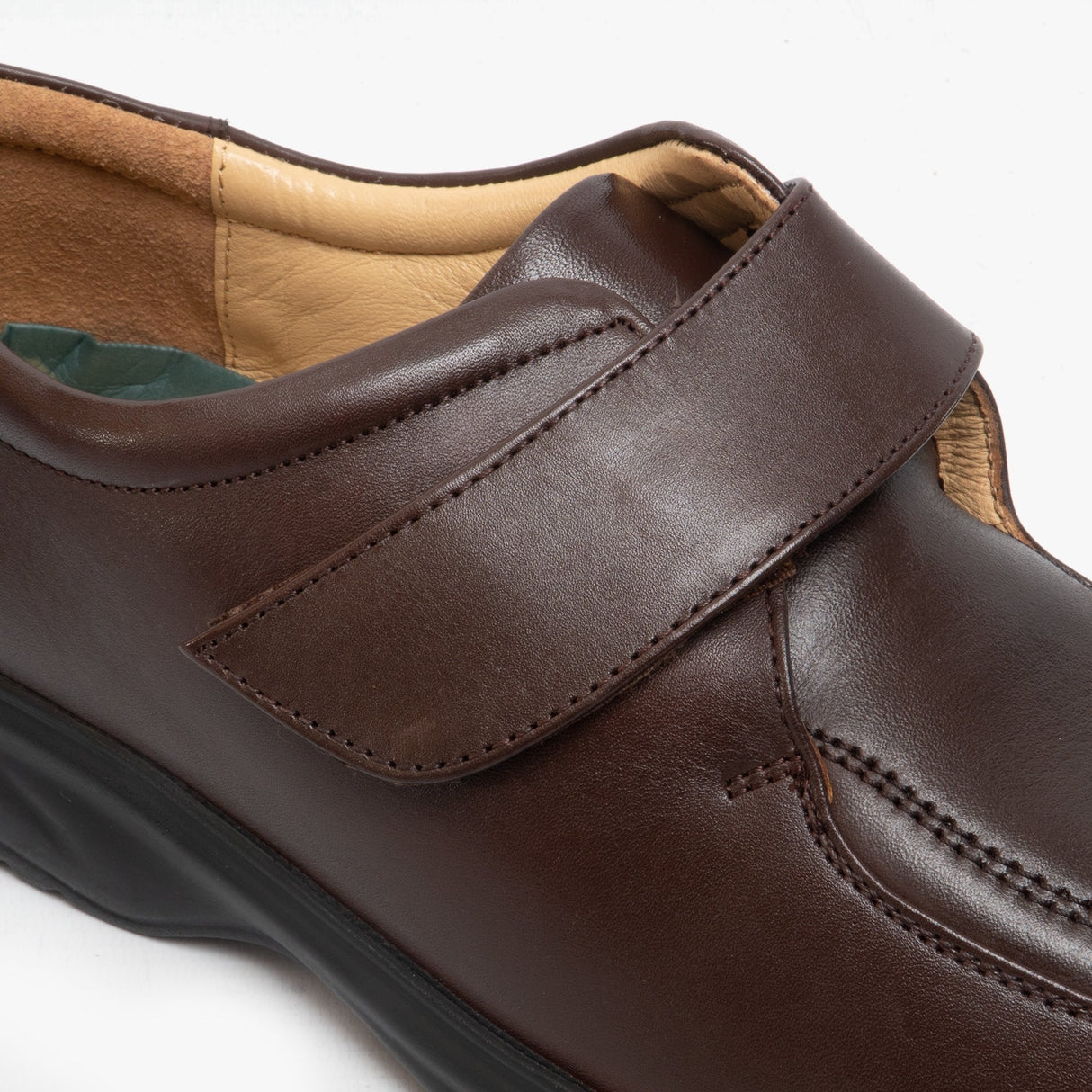 Roamers JADEN Mens Leather Wide E Fit Touch Fasten Shoes Brown