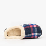 HOS Comfort SOPHIE Womens Teddy Lined Checked Mules Navy