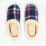 HOS Comfort SOPHIE Womens Teddy Lined Checked Mules Navy