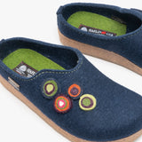 Haflinger KANON Womens Felt Wide Fit Mule Slippers Denim Blue