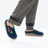 Haflinger KANON Womens Felt Wide Fit Mule Slippers Denim Blue