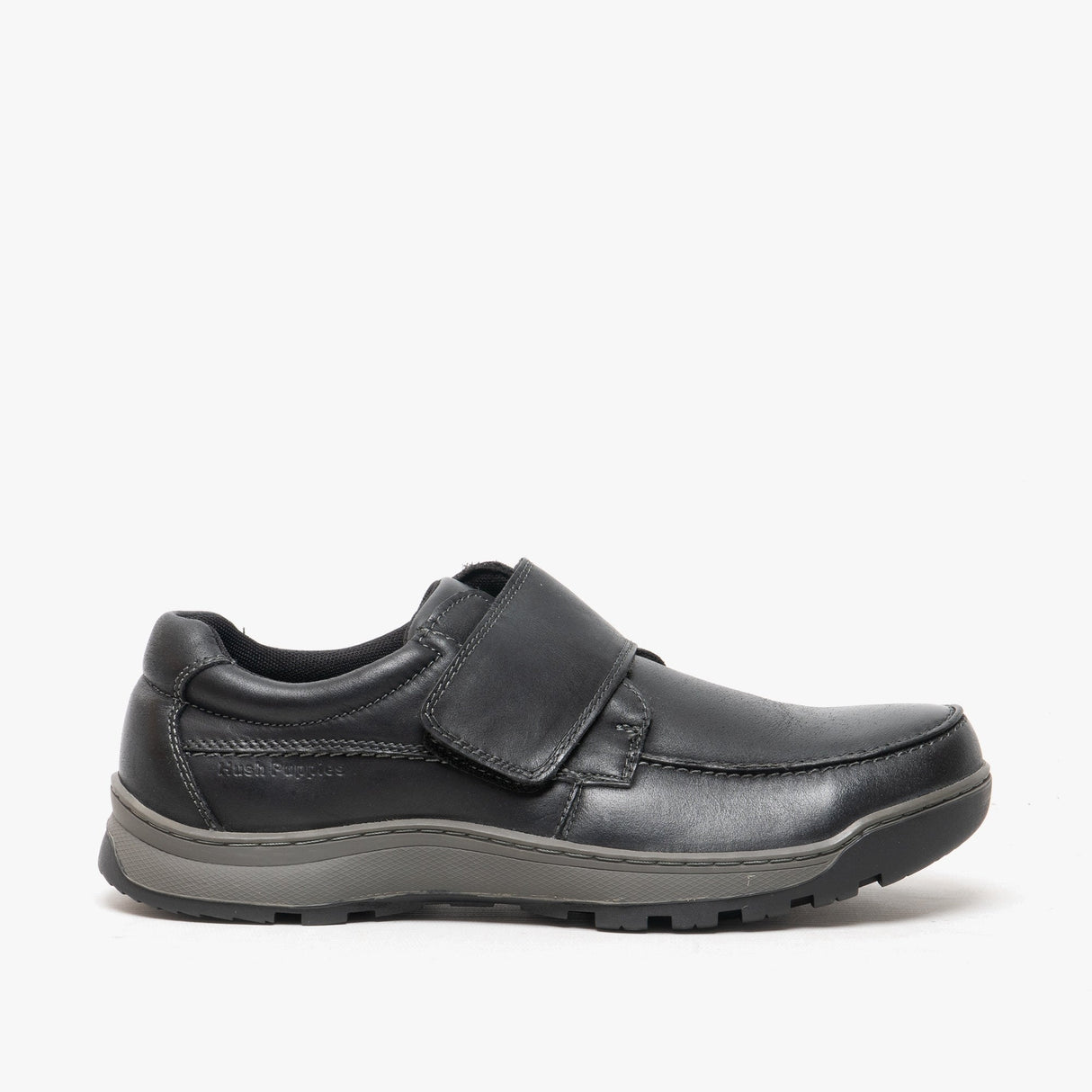 Hush Puppies CASPER Mens Leather Touch Fasten Shoes Black