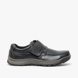 Hush Puppies CASPER Mens Leather Touch Fasten Shoes Black