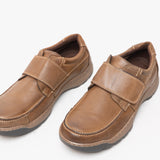 Hush Puppies CASPER Mens Leather Touch Fasten Shoes Brown