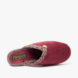 Sleepers JACKIE Womens Velour Mule Slippers Burgundy