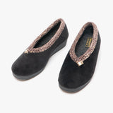Sleepers DAWN Womens Velour Full Slippers Black/Ocelot