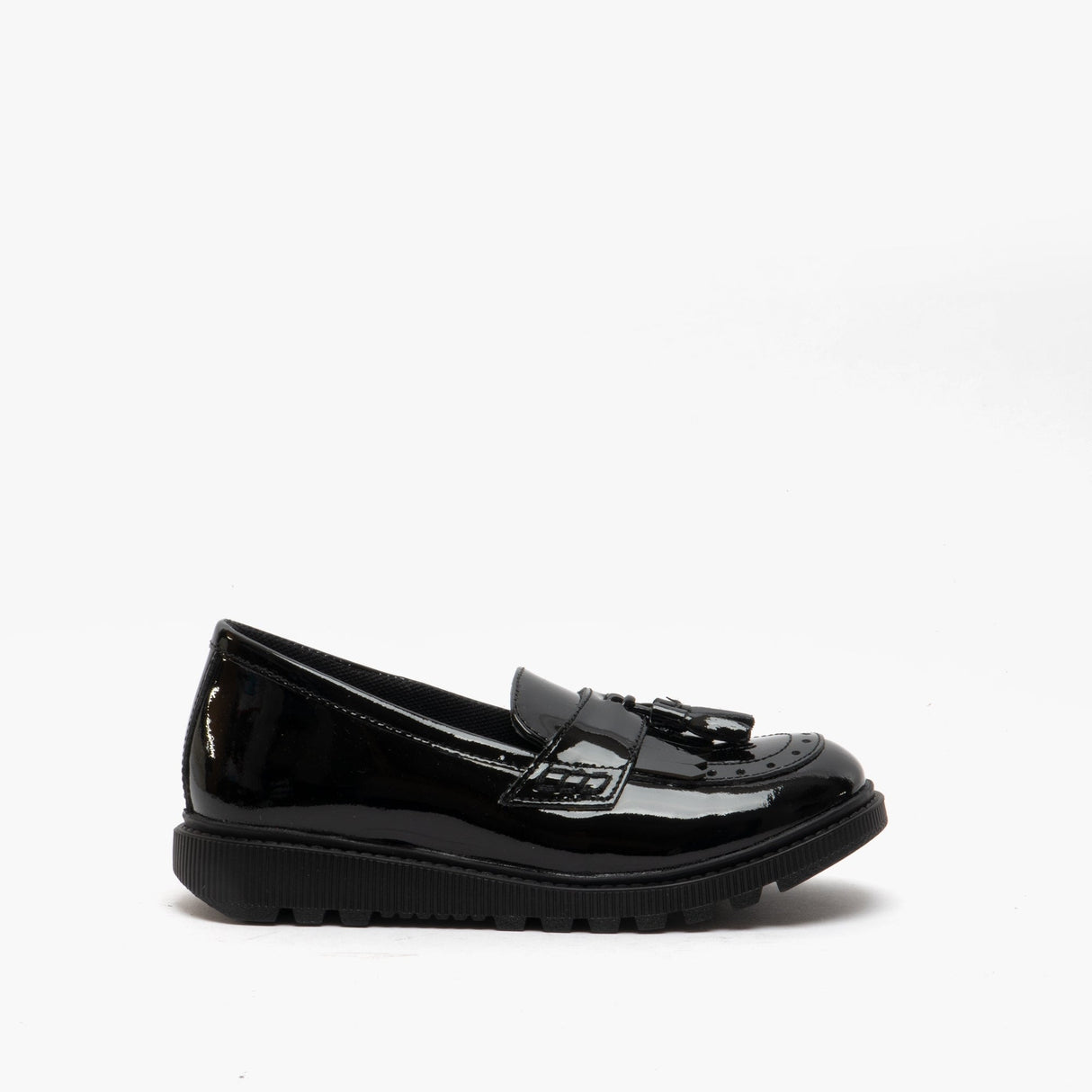 KAREN JNR Girls Leather Slip On Shoes Patent Black