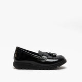 KAREN JNR Girls Leather Slip On Shoes Patent Black