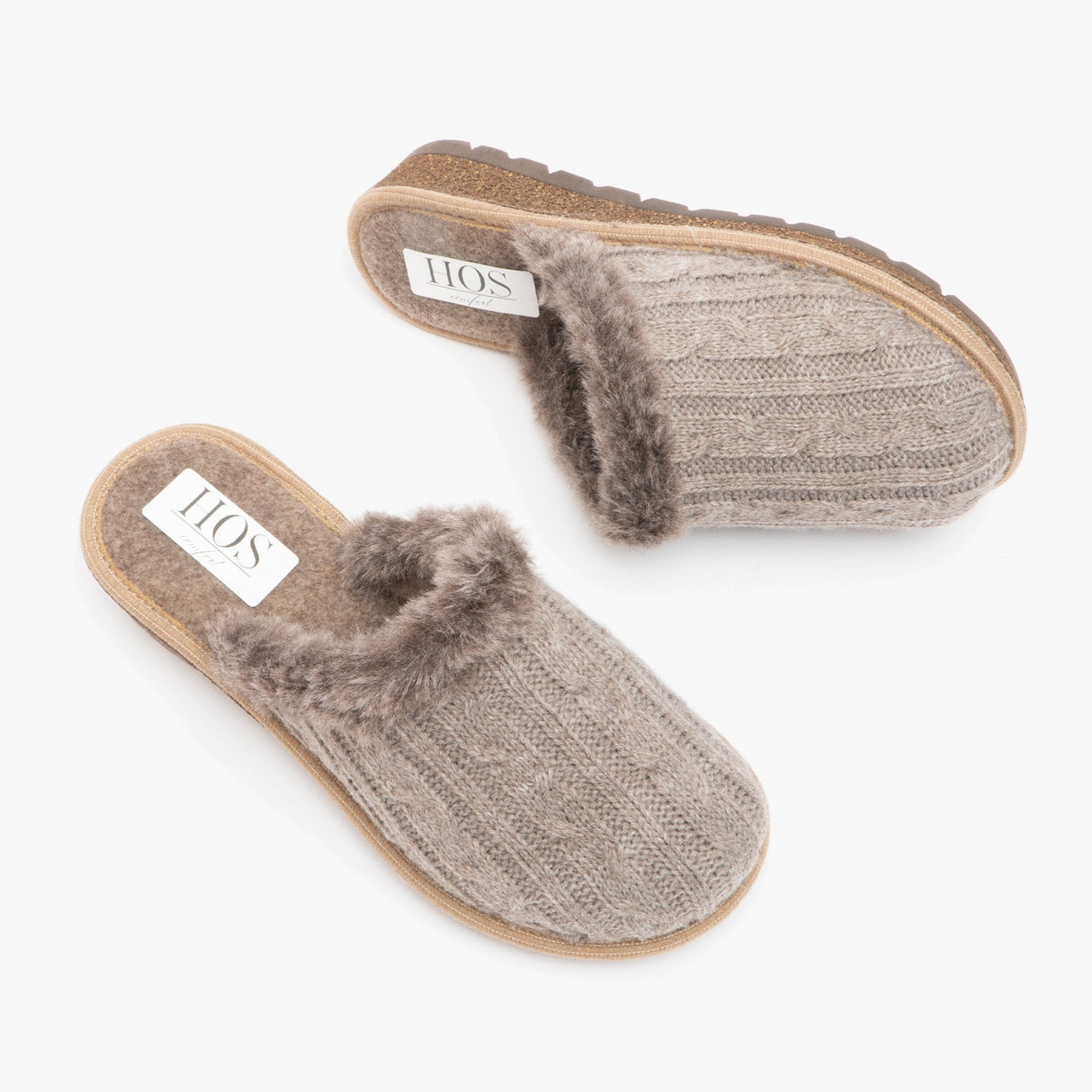 HOS Comfort MEGAN Womens Wool Mule Slippers Beige