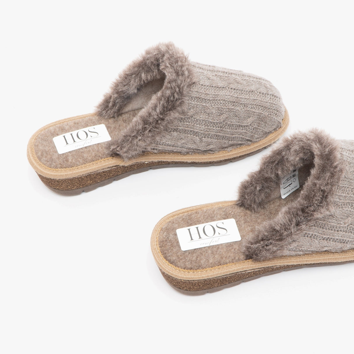 HOS Comfort MEGAN Womens Wool Mule Slippers Beige