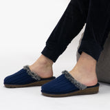 HOS Comfort MEGAN Womens Wool Mule Slippers Blue