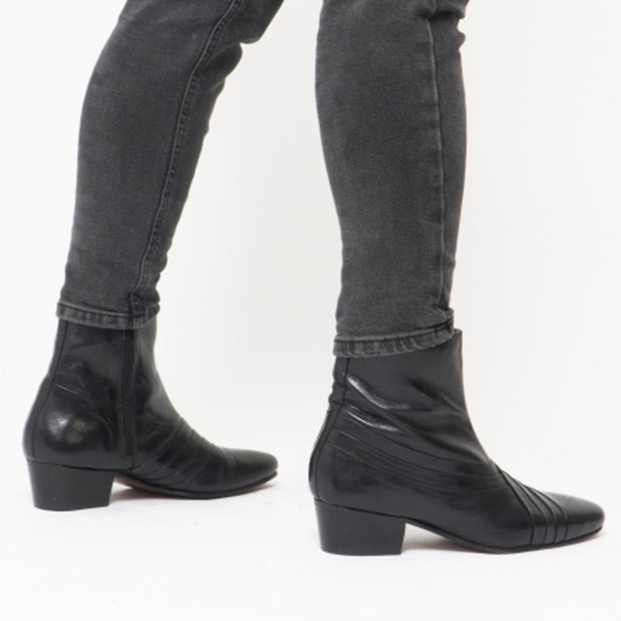 Club Cubano SALVATORE Mens Leather Cuban Heel Boots Black