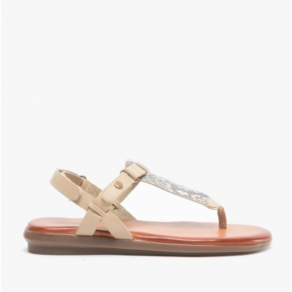 Hush Puppies NORAH Womens Leather Toe Post Sandals Python/Nude