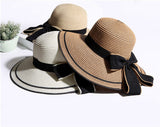Big Black Panama Bow Foldable Straw Beach Summer Hats For Women