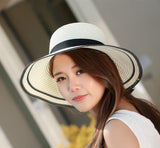 Big Black Panama Bow Foldable Straw Beach Summer Hats For Women