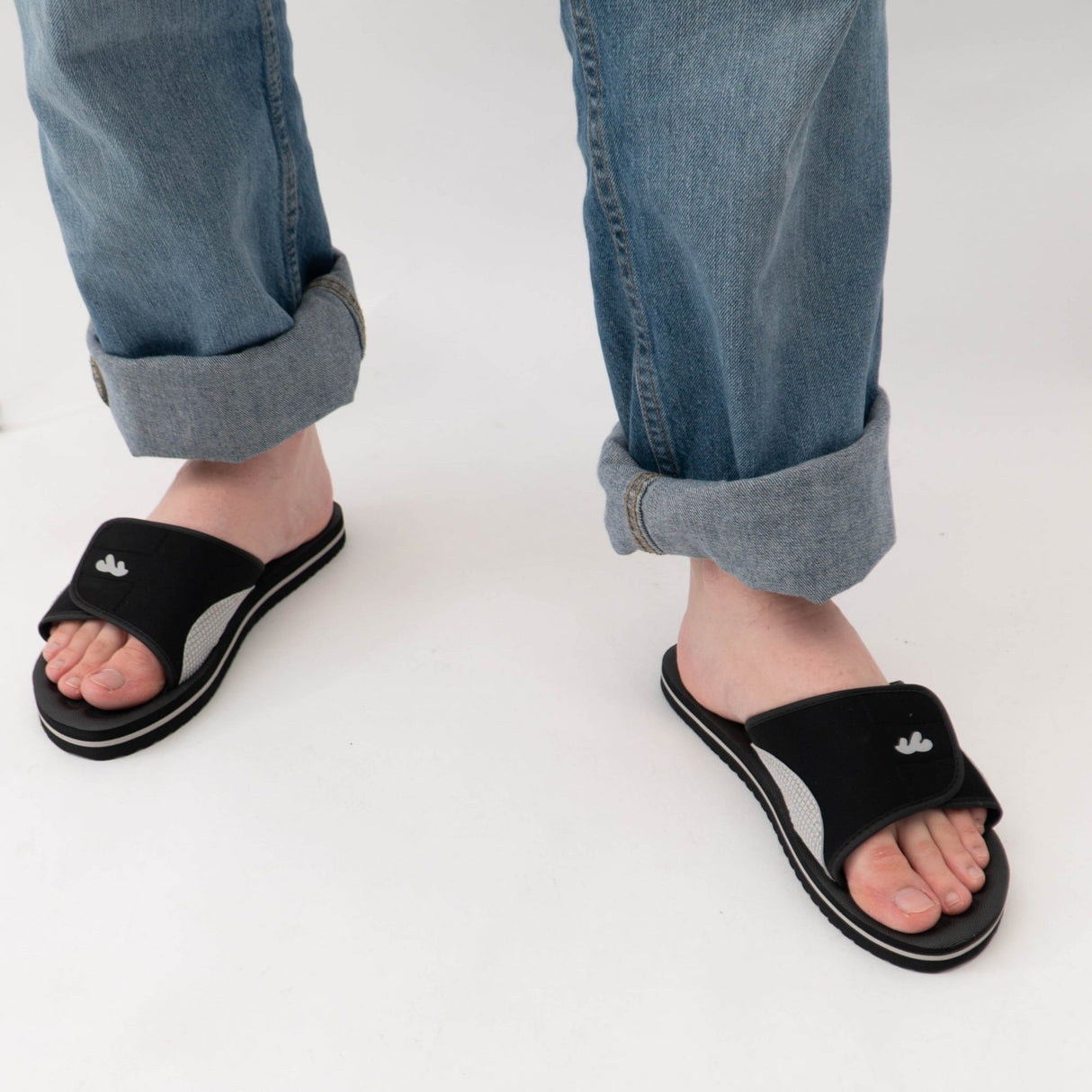 PDQ M275A Unisex Touch Fasten Strap Beach Sliders Black