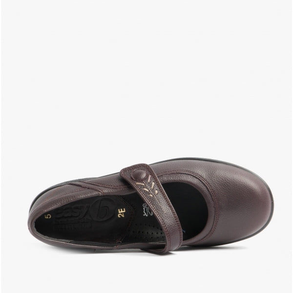 DB Shoes BUXTON Womens Leather Extra Wide (2E) Mary Jane Shoes Wineberry