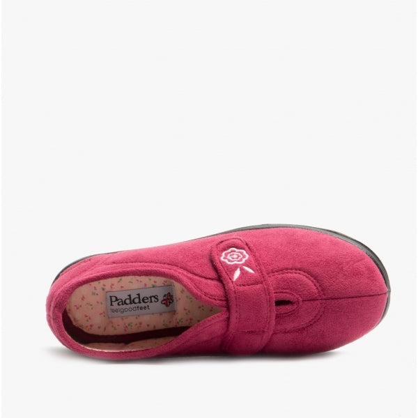 Padders CAMILLA Womens (2E Fit) Touch Fasten Slippers Cerise