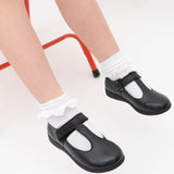 MAGGIE Girls Leather Touch Fasten T Bar Shoes Black