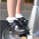 GEOX CASEY D Girls Leather Buckle School Shoes Black