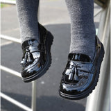 KAREN JNR Girls Leather Slip On Shoes Patent Black