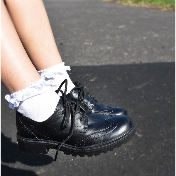 GEOX JR CASEY Girls Leather Brogue School Shoes Black
