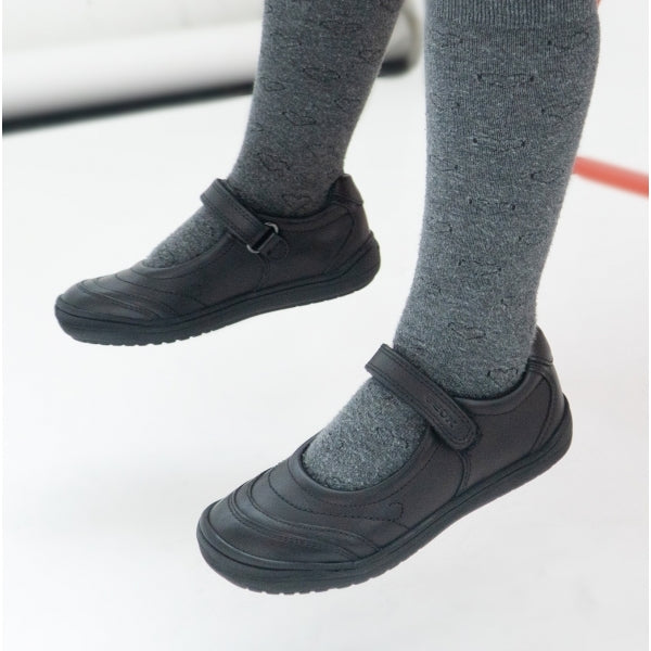 GEOX HADRIEL I Girls Leather Touch Fasten School Shoes Black