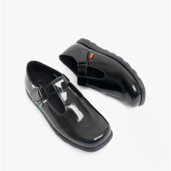 Kickers 115177 FRAGMA T-BAR Girls School Shoes Patent Black
