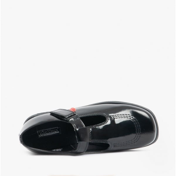 Kickers 115177 FRAGMA T-BAR Girls School Shoes Patent Black