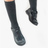 Boulevard Girls Touch Fasten T-Bar School Shoes Black Matt