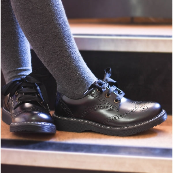 Start-Rite IMPULSIVE Girls Leather Lace Up School Shoes Hi Shine Black