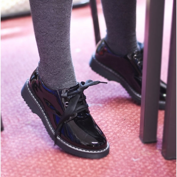 Start-Rite IMPACT Girls Leather Lace Up School Shoes Patent Black