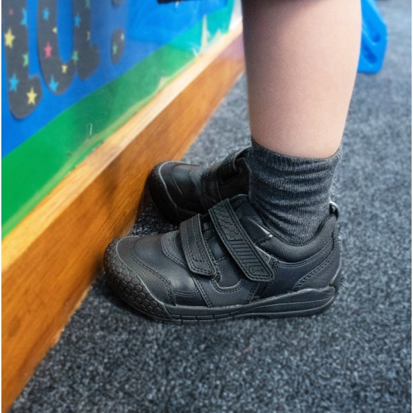 Start-Rite STRIKE Boys Leather Touch Fasten School Shoes Black