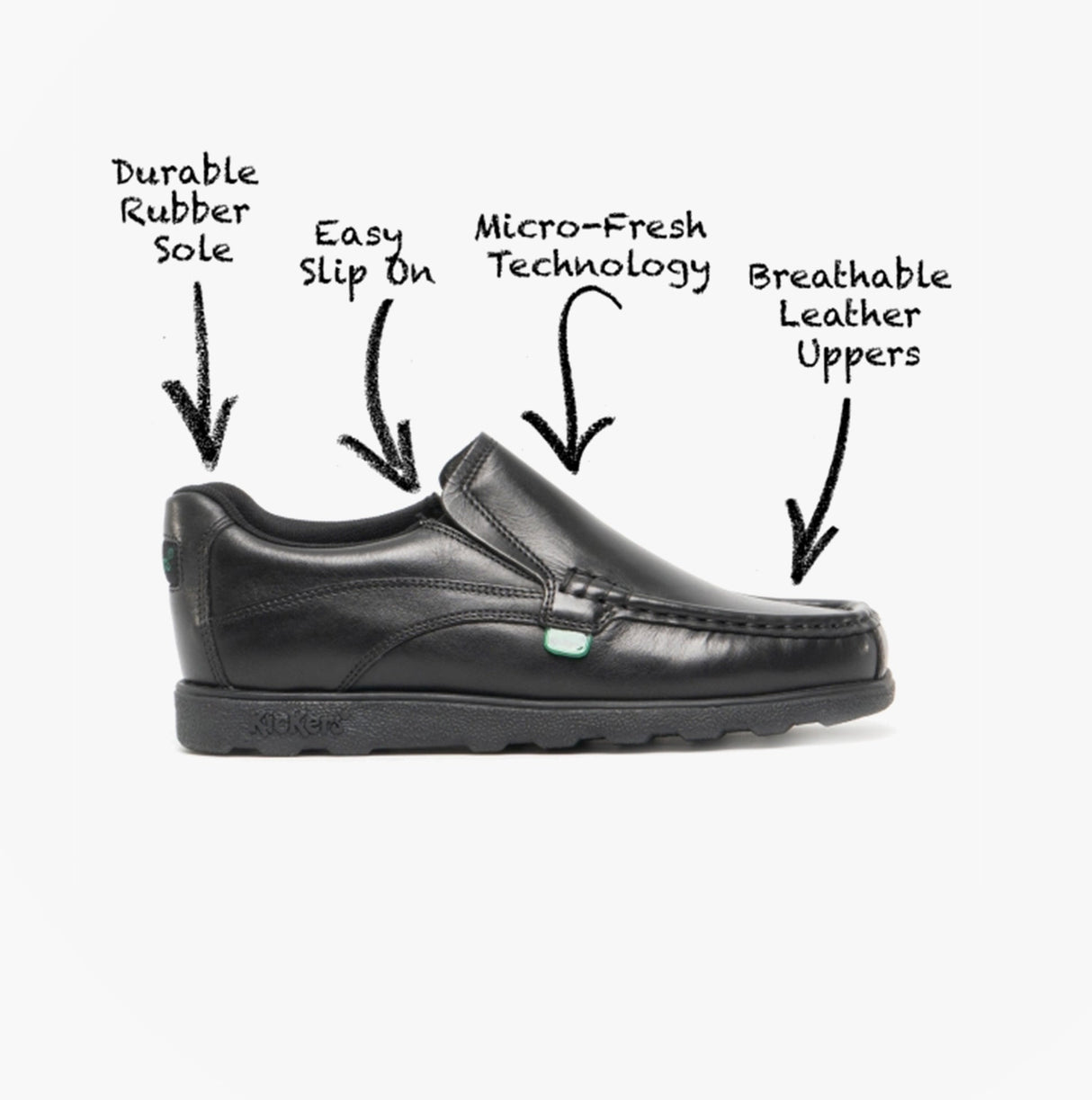 Kickers 114239 FRAGMA SLIP Boys School Shoes Black