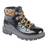 REALINA Girls Lace Up Ankle Boots Patent Black