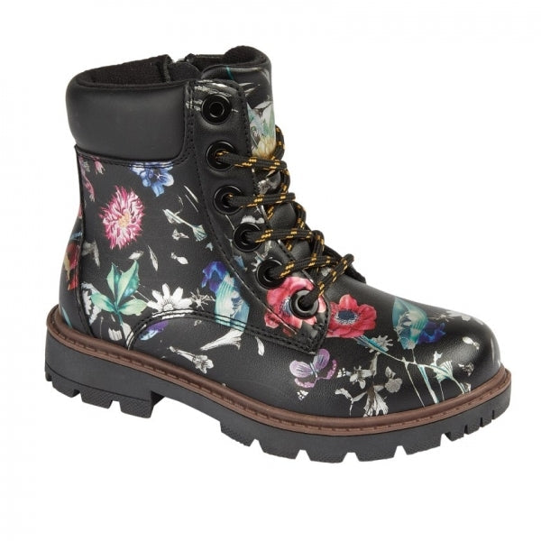 SONIA Girls Zip Up Ankle Boot Black Floral