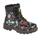 SONIA Girls Zip Up Ankle Boot Black Floral