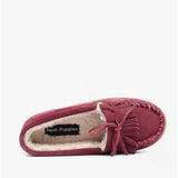 Hush Puppies ADDY Womens Suede Moccasin Slippers Burgundy