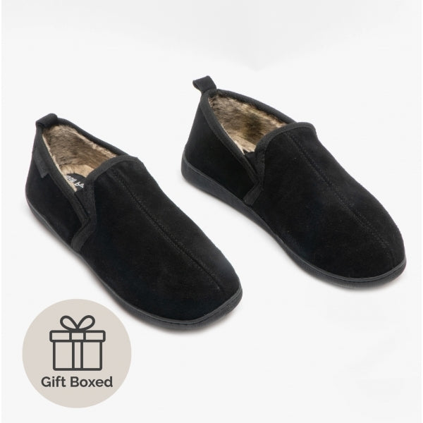 Hush Puppies ARNOLD Mens Suede Full Slippers Black