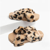 TOMS SUSIE Womens Faux Fur Mule Slippers Natural/Leopard