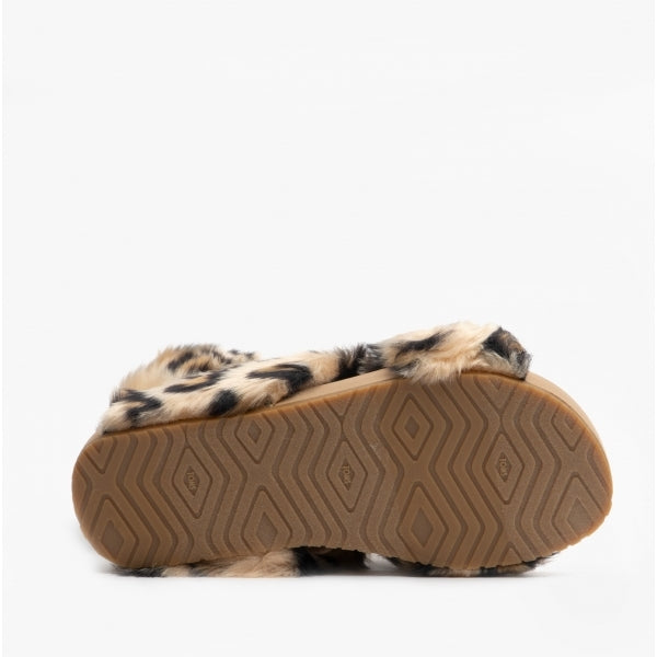 TOMS SUSIE Womens Faux Fur Mule Slippers Natural/Leopard