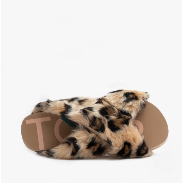 TOMS SUSIE Womens Faux Fur Mule Slippers Natural/Leopard